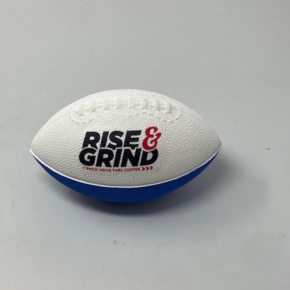 7 Brew Coffee Rise & Grind Mini Foam Football White Blue 6 Inch Promotional Toy